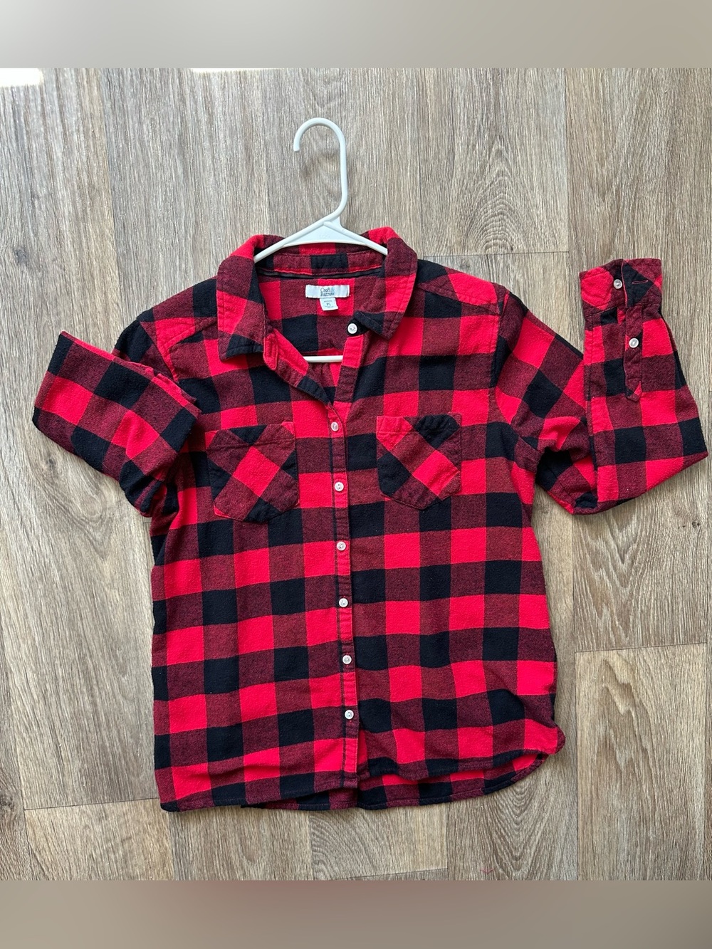 croft & barrow Red Black Buffalo Plaid Button-Down Shirt Women’s Petite Small